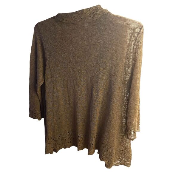 EUC Tan/Yellow lightweight semi sheer open front pointelle detail cardigan 1X - Picture 2 of 7